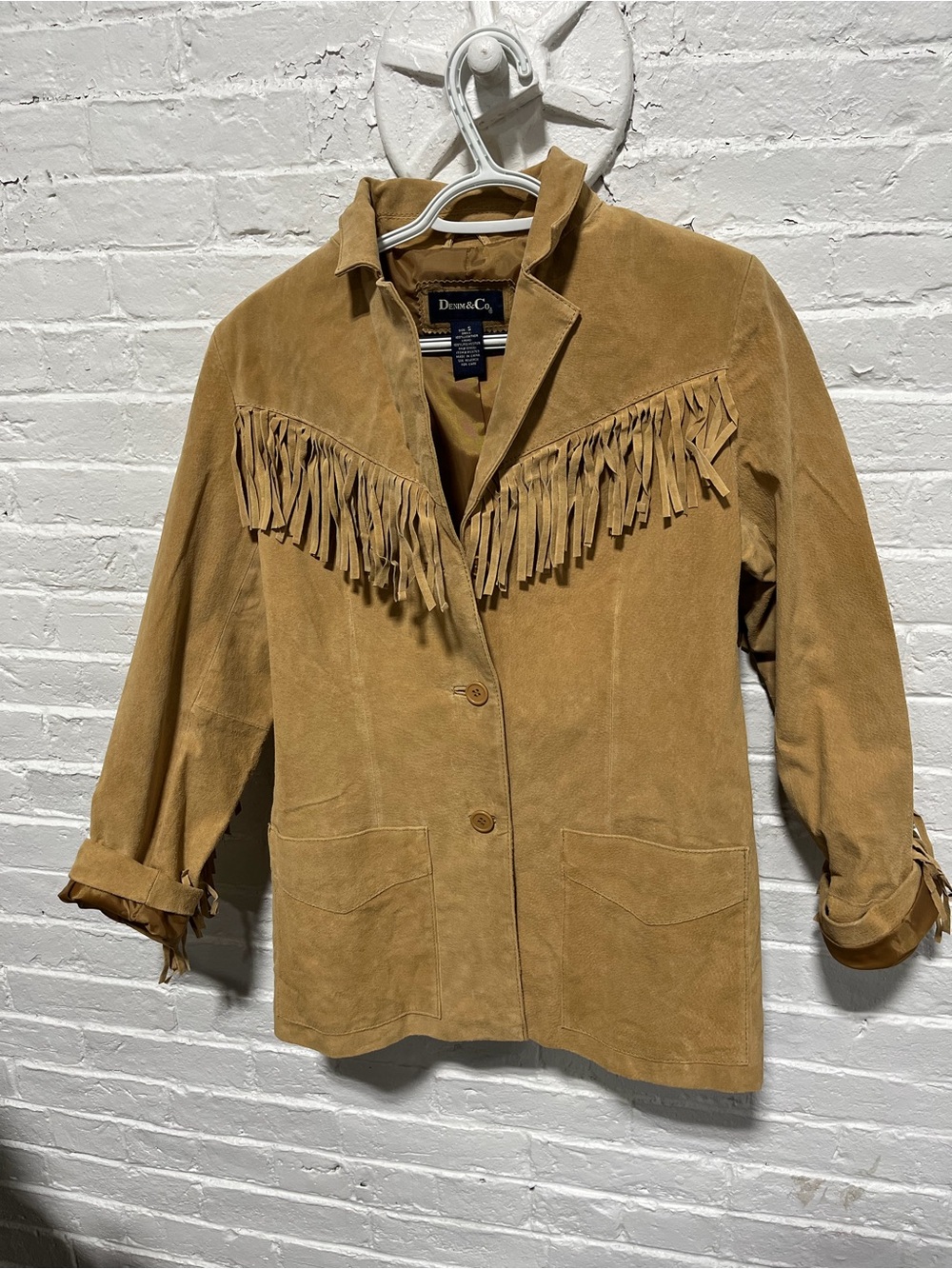 Denim&Co Tan Suede Fringe Jacket